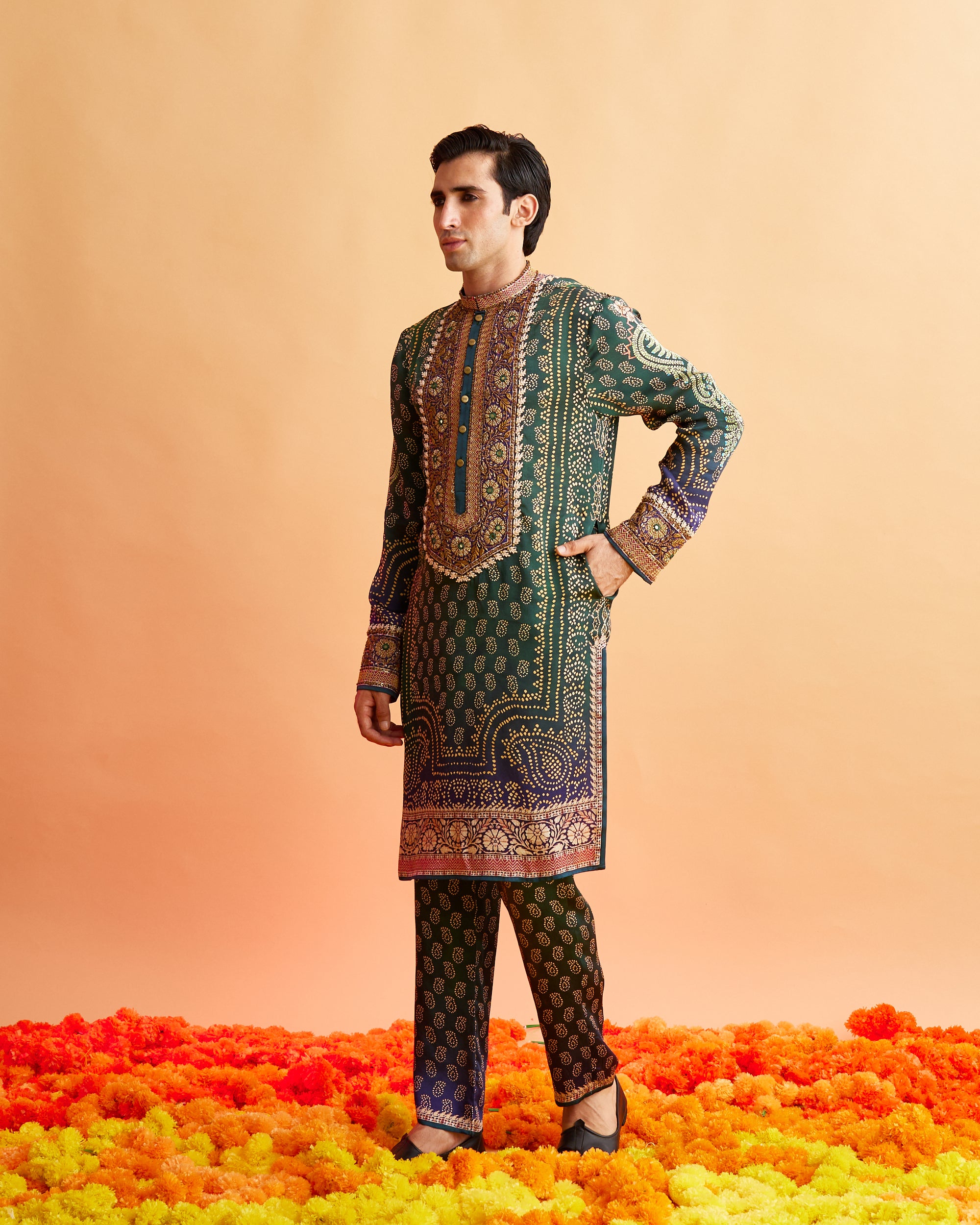 Ganjam : Taalish - Emerald/Navy