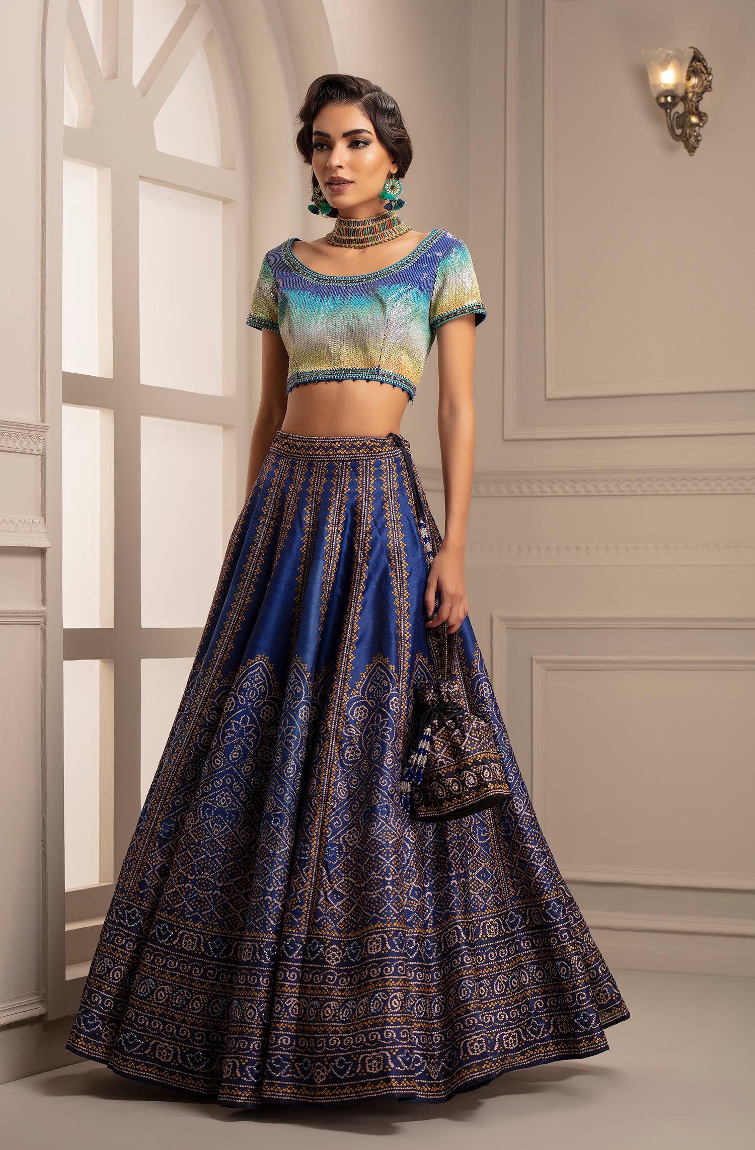 Bandhej Leela : Aqua/Navy