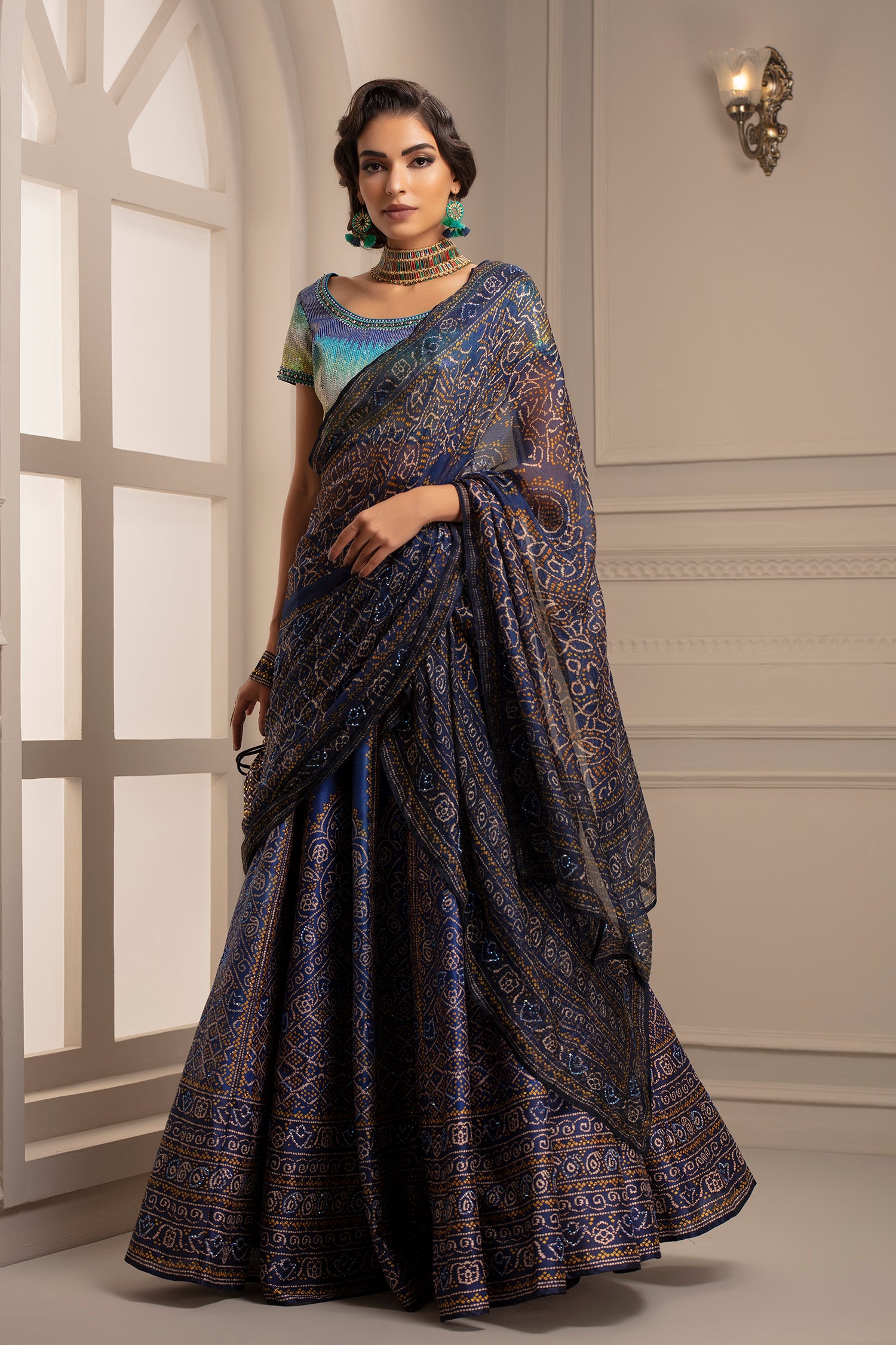 Bandhej Leela : Aqua/Navy