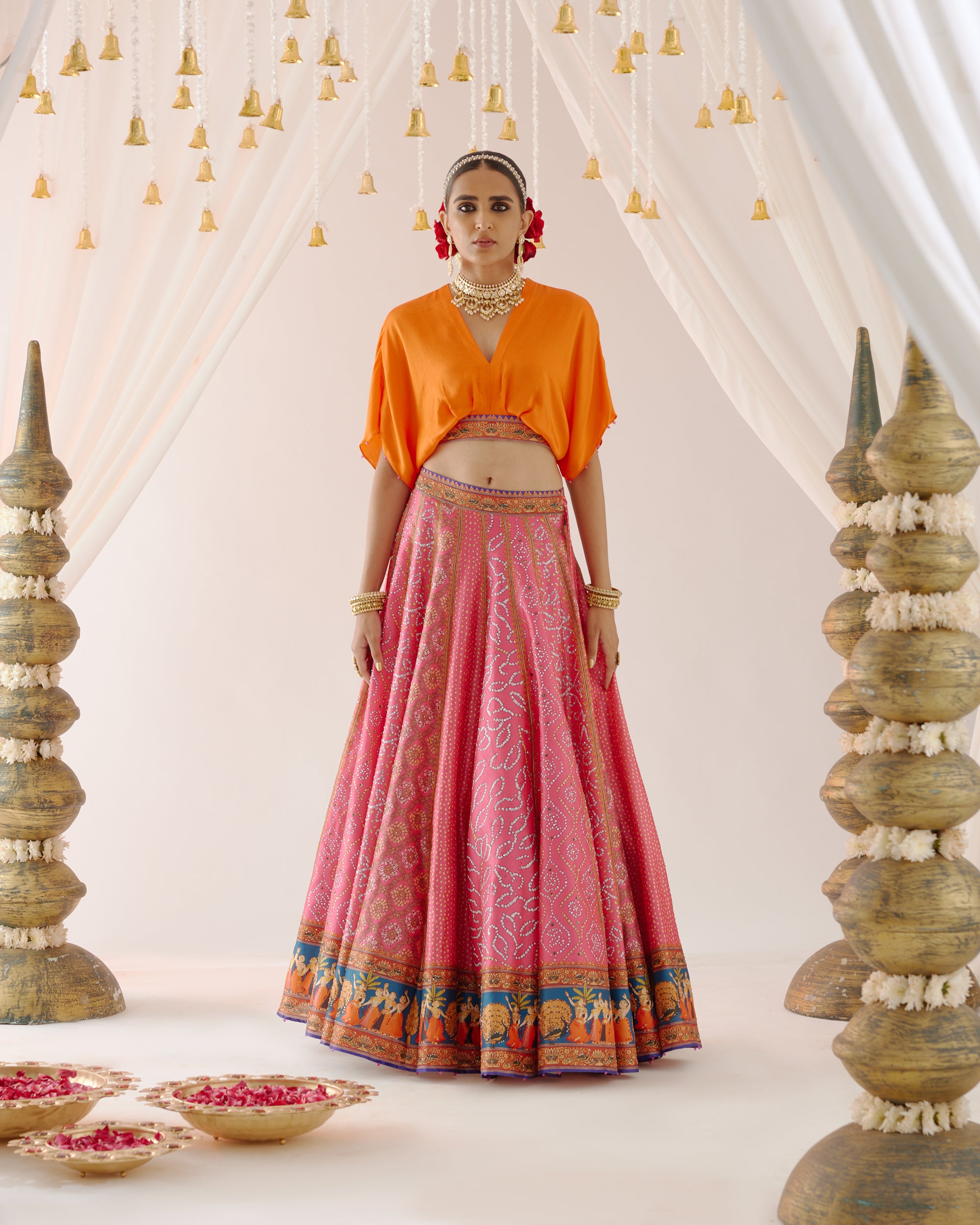 Vrindavan : Neerja Leela - Orange/Fuchsia