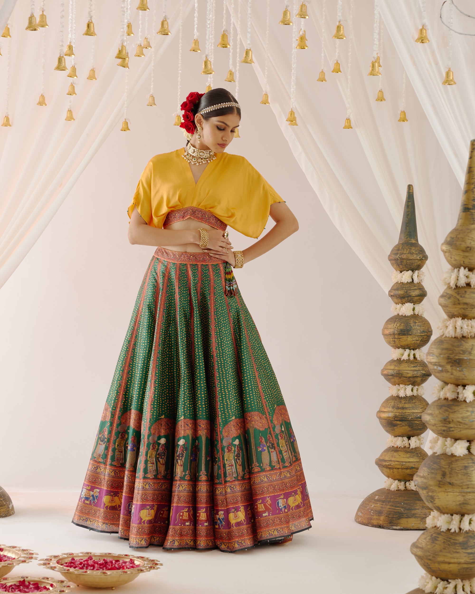 Vrindavan : Neerja Leela - Emerald/Mustard