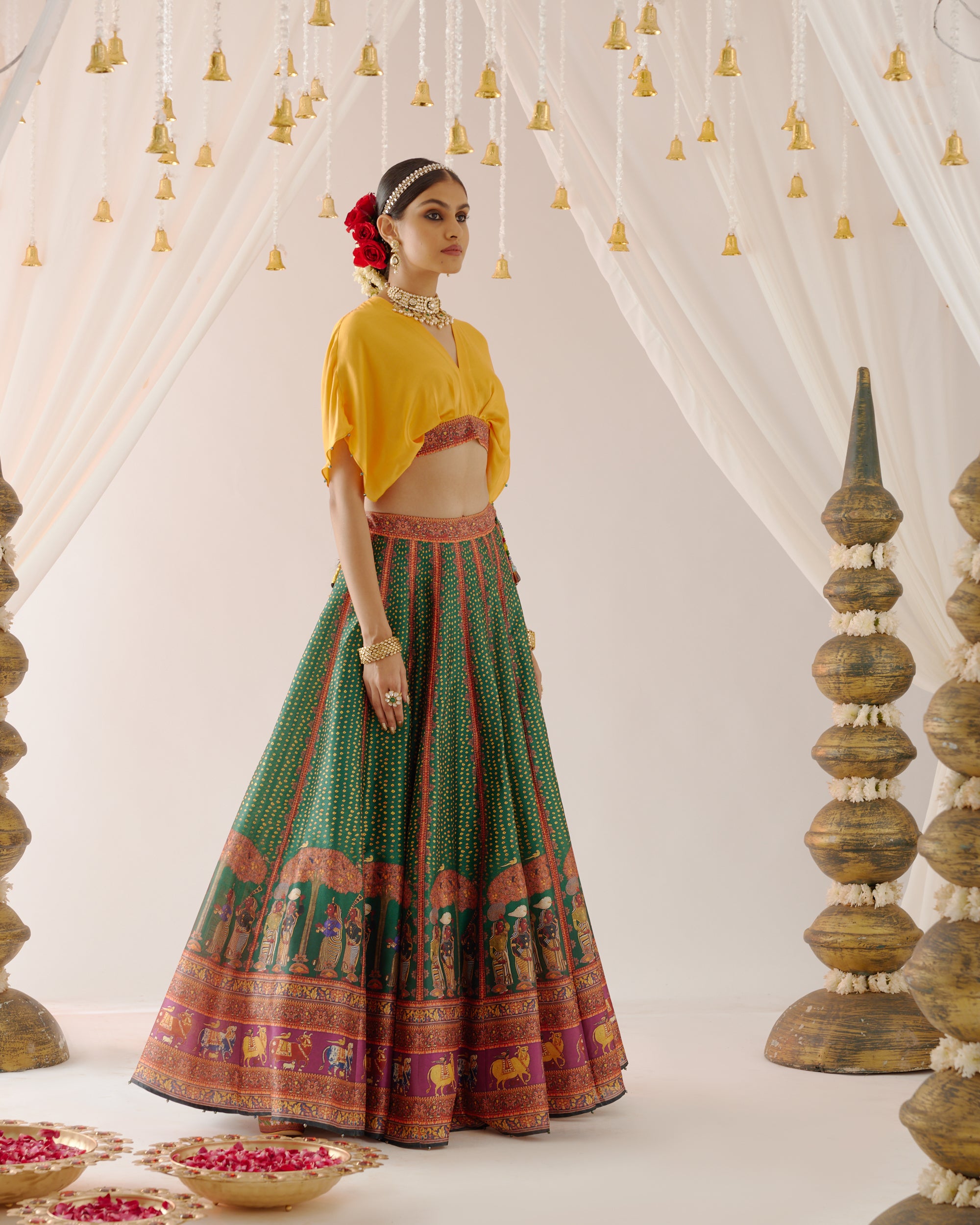 Vrindavan : Neerja Leela - Emerald/Mustard