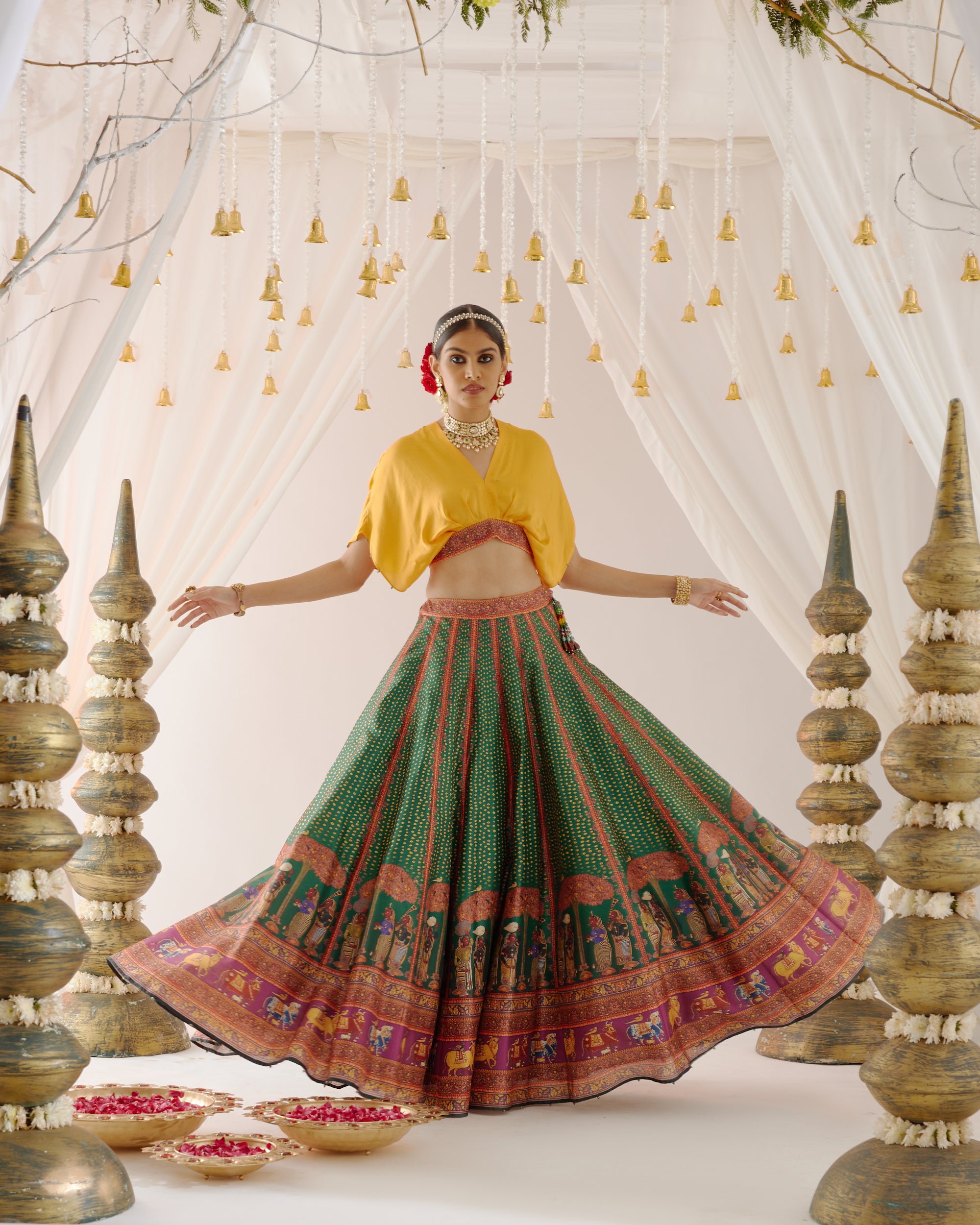 Vrindavan : Neerja Leela - Emerald/Mustard
