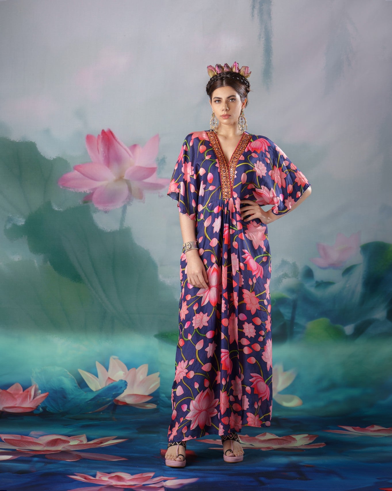 Pichwai : Kusum - Navy