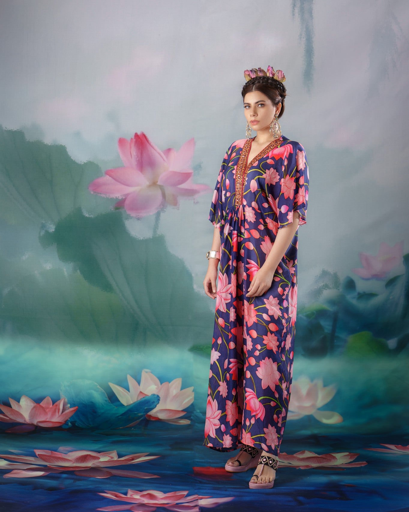 Pichwai : Kusum - Navy