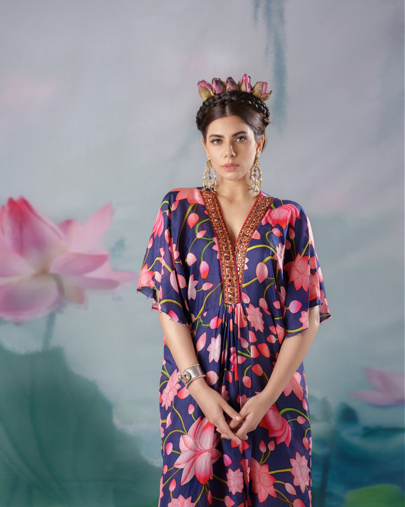 Pichwai : Kusum - Navy