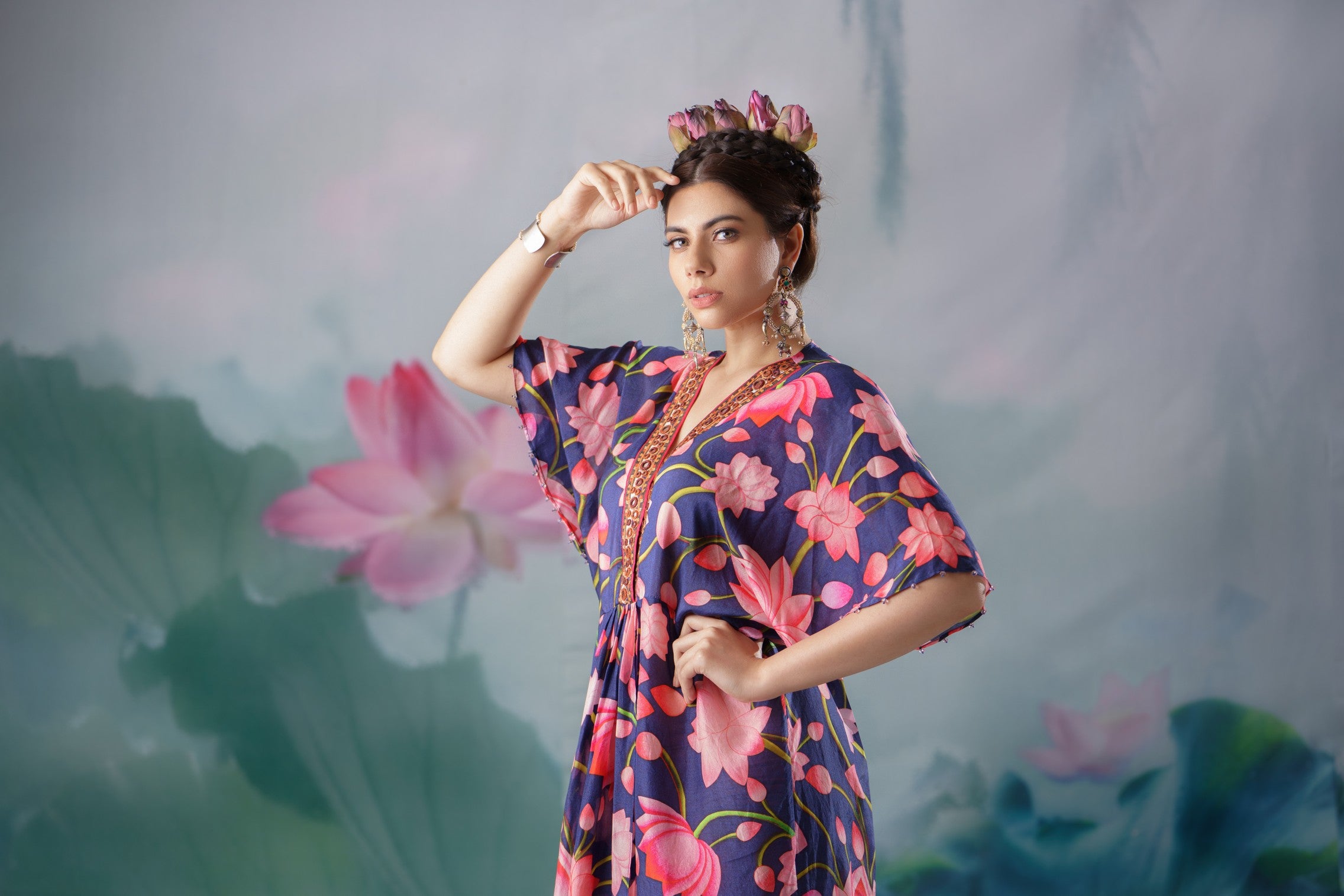 Pichwai : Kusum - Navy
