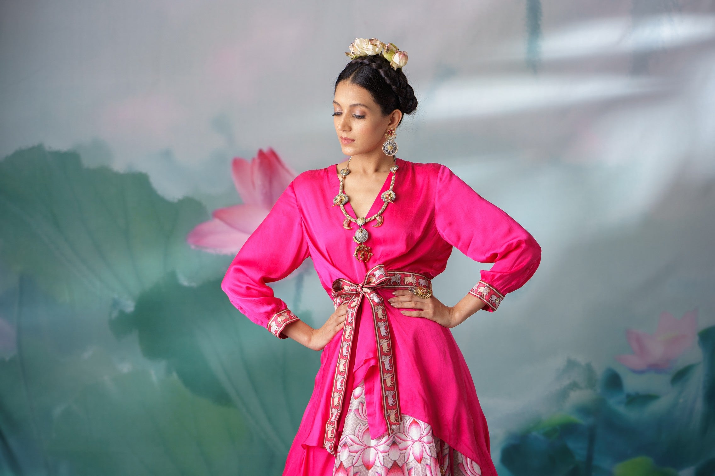 Pichwai : Gomti Leela - Fuchsia/Beige